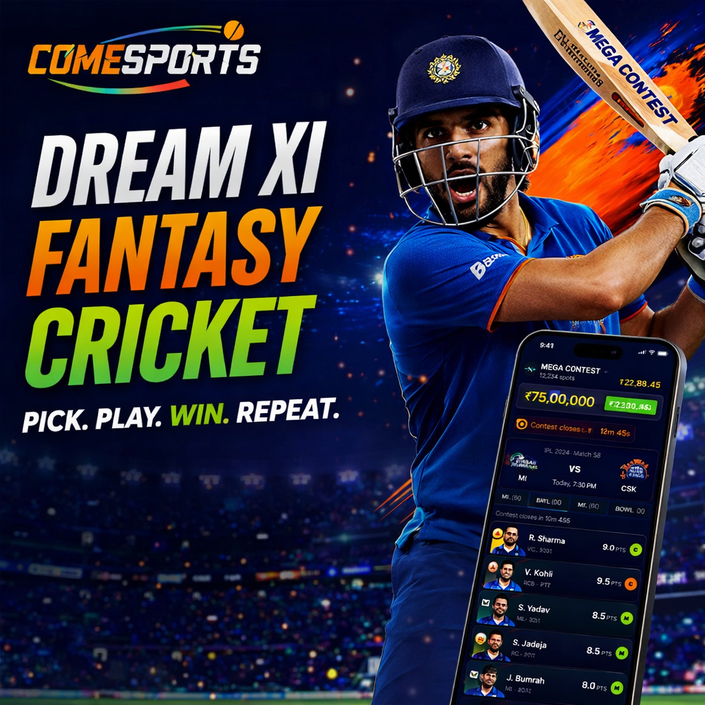 Come APK DL Dream XI fantasy cricket ad visual