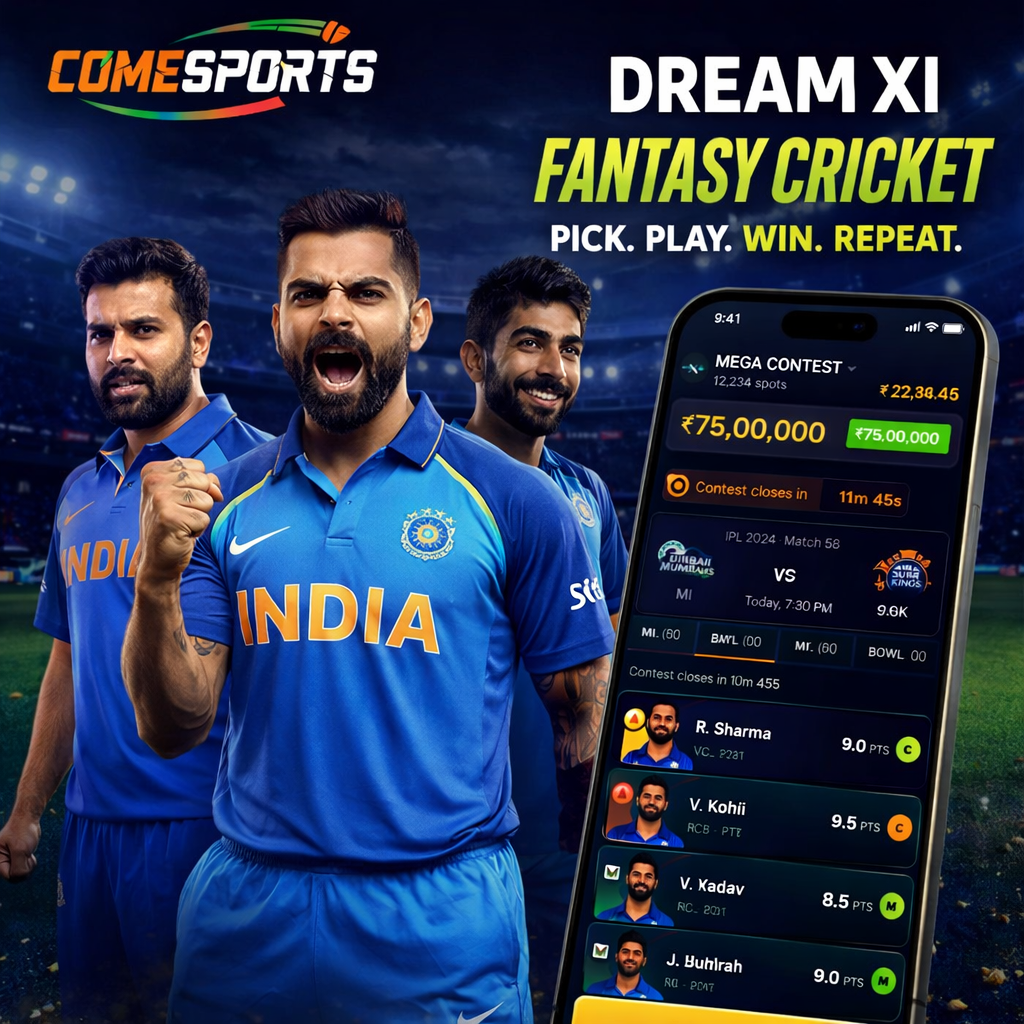 Come APK DL fantasy cricket and India team visual