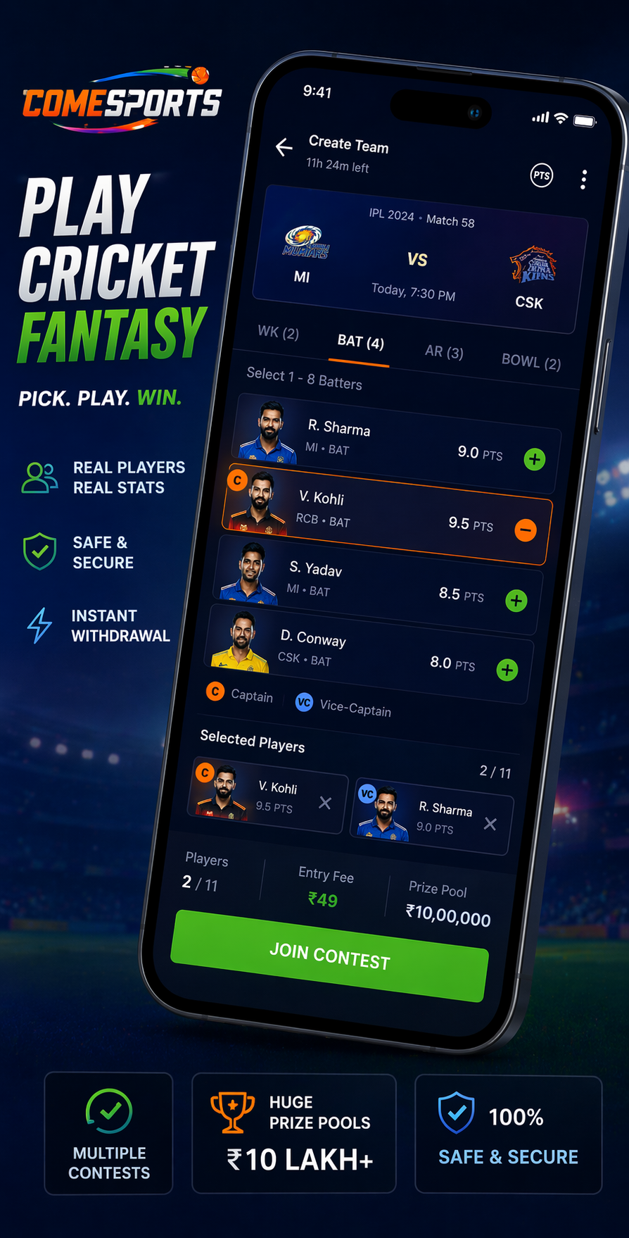 Come APK DL cricket fantasy visual
